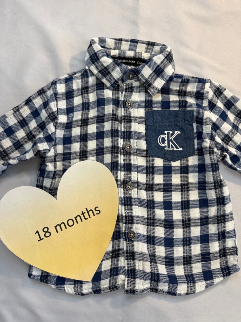 Calvin Klein - Kids Navy and White Checkered Button Down Shirt